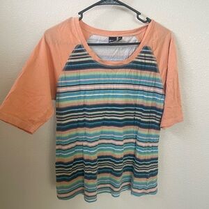 Cruel Girl Peach and Striped Short Sleeve Tee